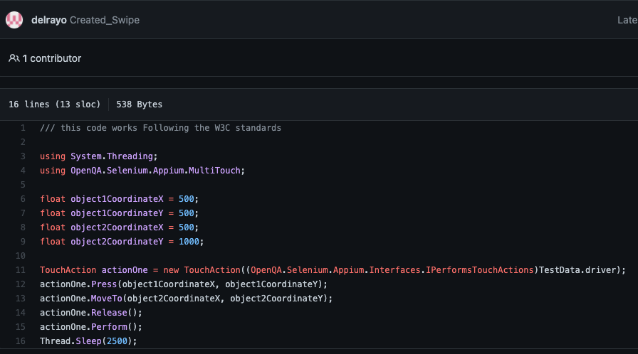 C# swipe snippet
